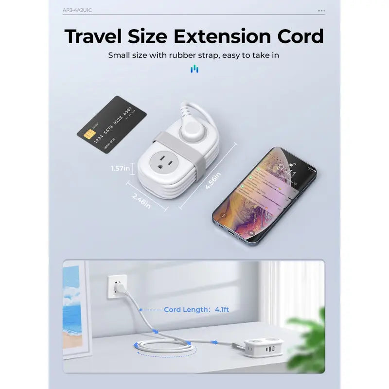 Zeno TravelHub Pro — 4 AC + 2 USB + USB-C Power Strip